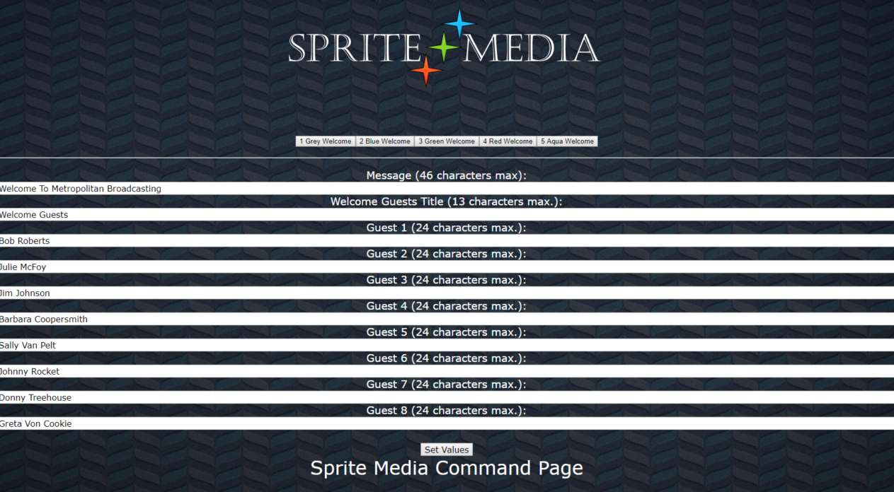 Sprite Welcome Command Page