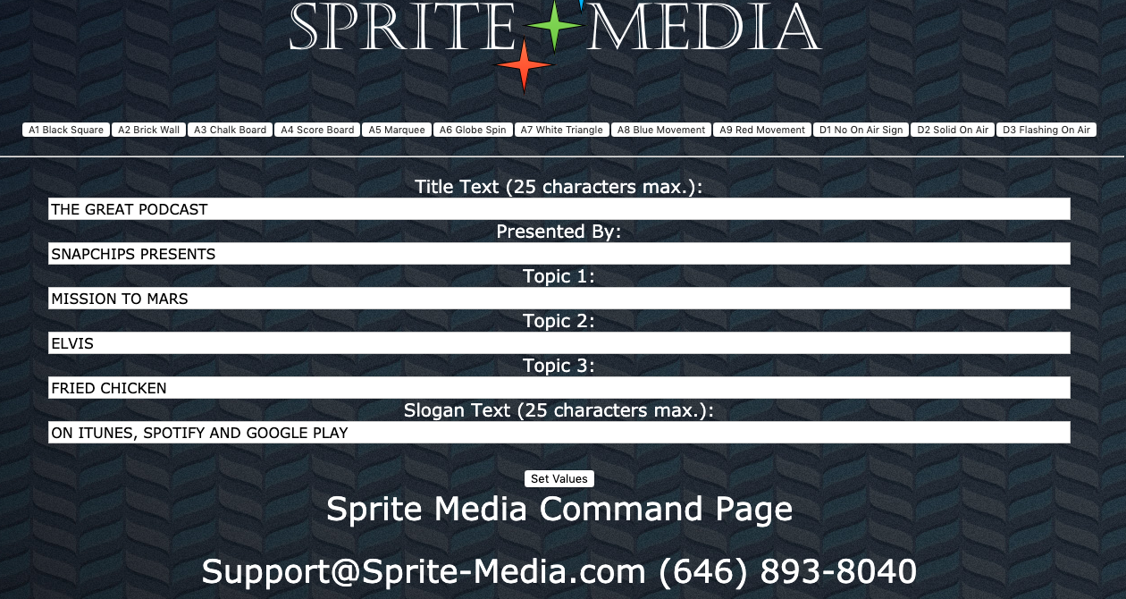 Sprite Podcaster Command Screen